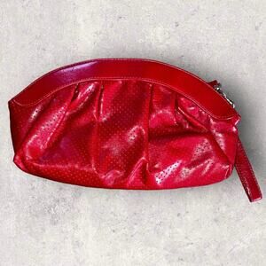 Vintage Candie’s Red Perforated Faux Leather Clutch W/Wrist Strap